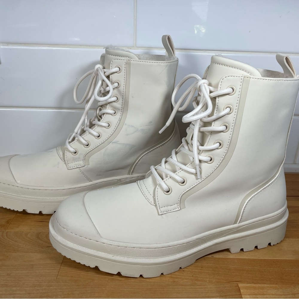 Men’s Zara Cream Waterproof Combat Boots with Faux Fur Lining